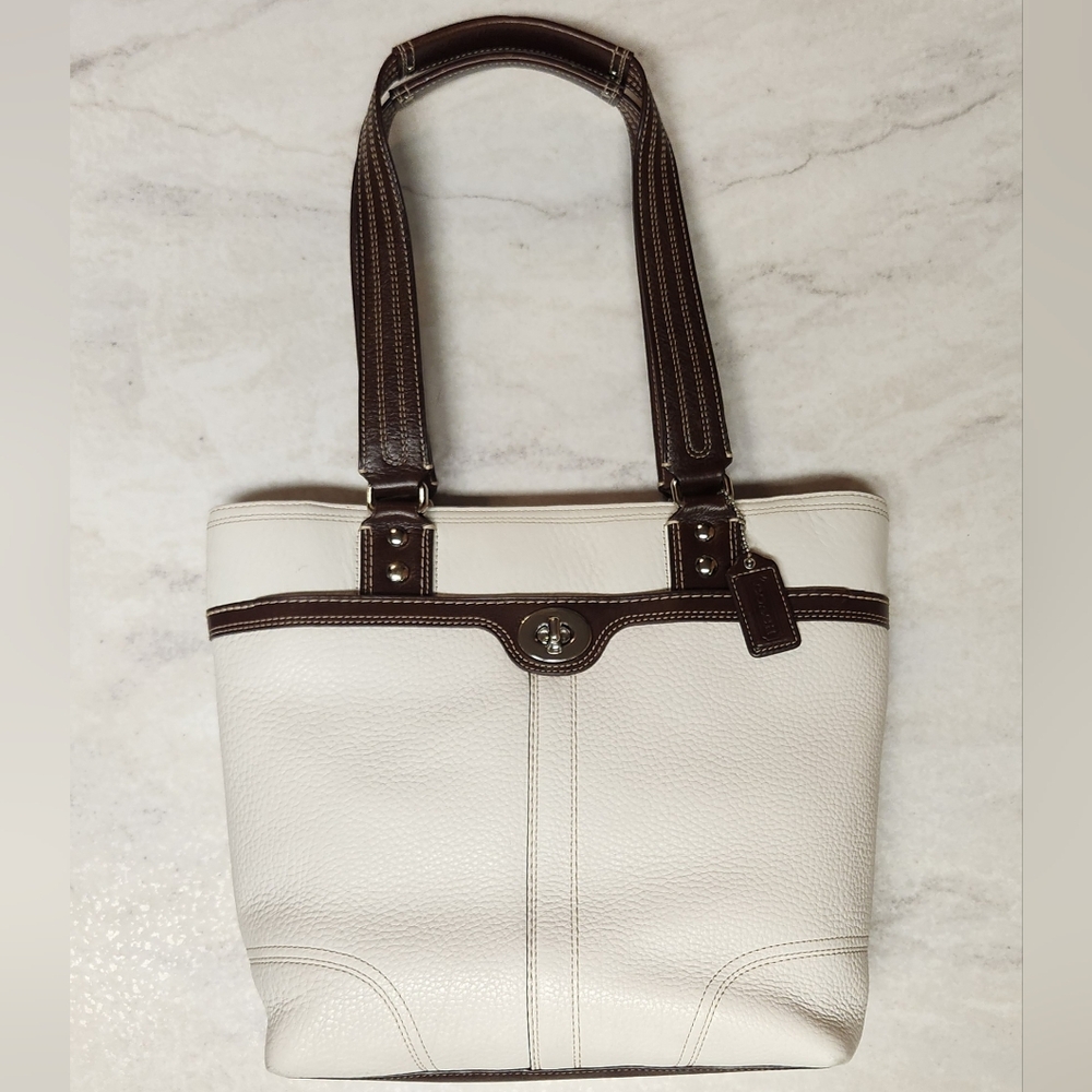 COACH Hamilton Pebbled Leather Tote Bag with Turnlock